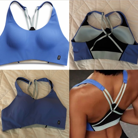 On Running Other - On Cloud Running Yoga Pilates Sports Bra Blue & Black Strappy Racerback Sz Small